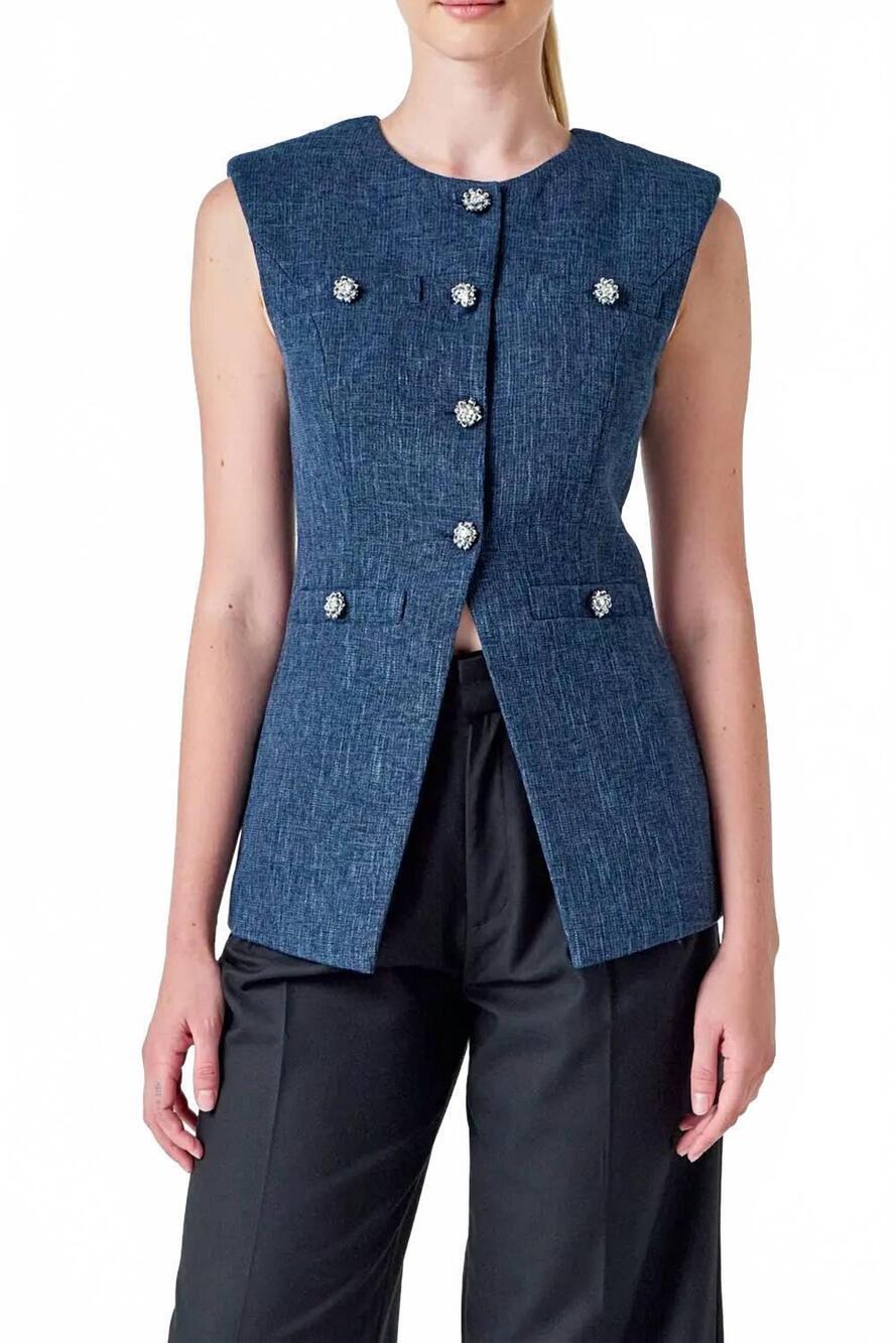 NEW ENDLESS ROSE textured long vest in blue